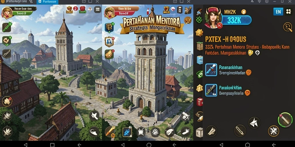 Tampilan gameplay menara di 33ZK yang mendebarkan dan penuh warna.