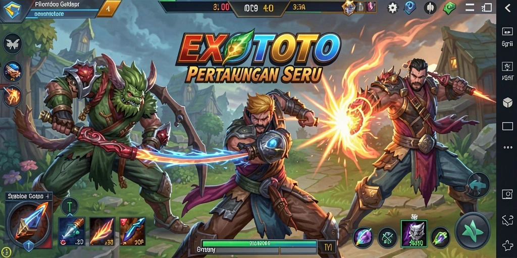 Screenshot gameplay EXOTOTO yang menampilkan aksi MOBA penuh strategi.
