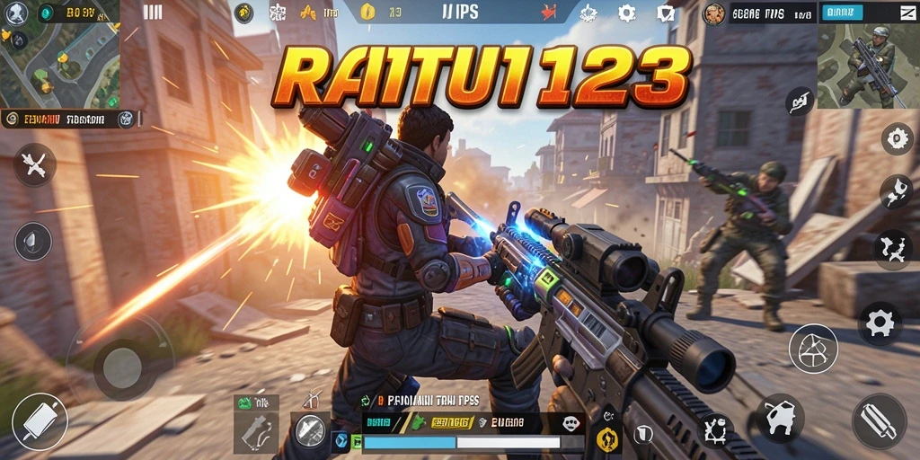 Screenshot gameplay RATU123 menampilkan aksi tembak-menembak yang intens.