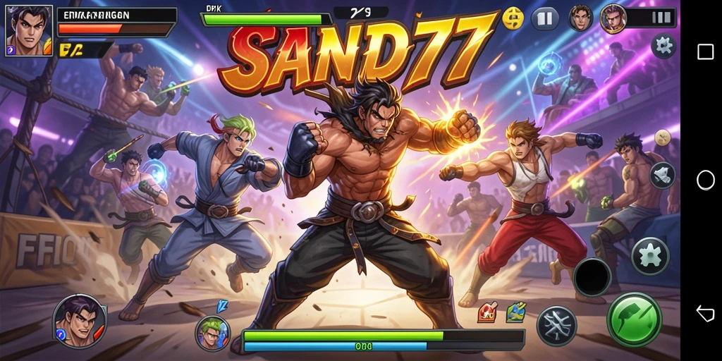 Screenshot SAND77 menampilkan aksi bertarung yang intens dan grafis memukau.