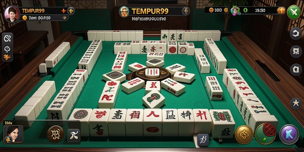 Screenshot gameplay TEMPUR99 menampilkan keseruan permainan Mahjong.