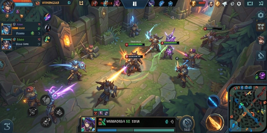 Screenshot gameplay WINNING568 yang menunjukkan aksi seru di medan perang MOBA.